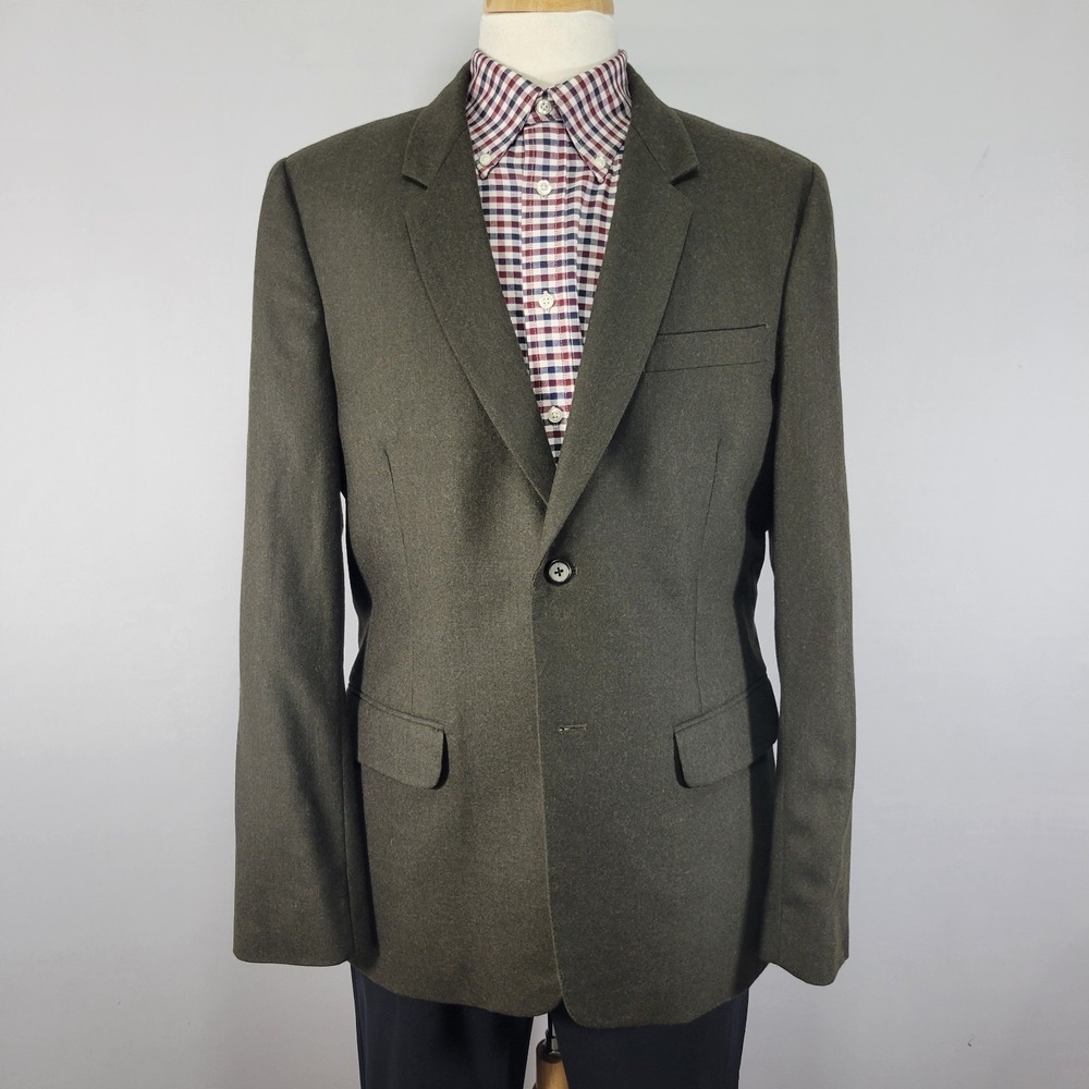 Vince Men's‎ Sport Coat Blazer Two Button Dark Green Flannel Wool  44L